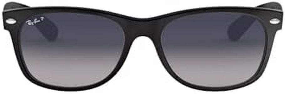 RAY-BAN Polarised Men's New Wayfarer Square Sunglasses, 0RB2132, Black & Blue/Grey, 55mm