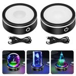 LED Crystal Ball Base, EEEKit 2 Pack 6 Colors LED Light Base, 3in Non-Slip Round Stand Display Plate Flat & Spherical Recess Show Crystal Ball Stand with Touch Switch, for 3D Crystal Glass Art