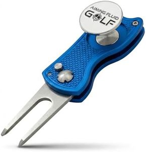 Aiming Fluid Golf Premium 5-in-1 Golf Divot Repair Tool and Ball Marker I Groove Cleaner I Club Tee I Putting Alignment I Switchblade Design I Golf Gift I Golf Accessory (Blue Divot Tool)