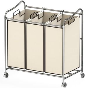 Simple Houseware Heavy-Duty 3-Bag Laundry Sorter Cart, Chrome