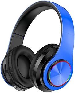 Wireless Bluetooth Headphones-Colorful Lights/Foldable/Large Battery Capacity/Built-in Microphone-Bluetooth 5.0/10 m Range/Stereo Surround/Comfortable affixed Ears (Blue 1)