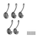 EDENIC 5pcs Cast Iron Antique Coat Hook with 10 Screws - Heavy Duty Coat Hooks Wall Mounted for Hanging Clothes, Bags, Towels, Hat and Robe