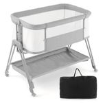 Maxmass Baby Bedside Sleeper, Easy Moving Baby Bassinet with Mattress, Breathable Mesh, Storage Basket, Straps and Wheels, Folding Co-Sleeping Crib for Newborn Infants (Grey)