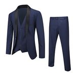 Boyland Men’s 3 Pieces Suit Shawl Lapel Tuxedo Suits Shawl Lapel One Button Tux Jacket Vest Trousers Dinner Wedding Navy