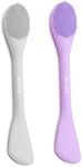 REVEX Silicone Face Mask Brush Applicator，2 Packs Double-Ended Facial Mask Brush for Mud, Clay, Charcoal Mixed Mask，Soft Makeup Beauty Brush Tools for Apply Cream, Lotion (Purple+Gray)