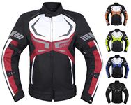 MOTORCYCLE JACKET MENS CE ARMORED BIKERS RIDING RACING WATERPROOF ALL SEASON JACKET (RED, 4X-LARGE)