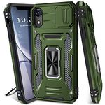 DMDMBATH for iPhone XR Case with Slide Camera Cover, iPhone XR Phone Case with Magnetic Kickstand Ring, Military Grade Shockproof Protective Case for iPhone XR 6.1 inch (Olive Green)