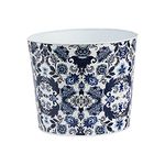 Nearly Natural 12in. Oriental Blue and White Classic Round Metal Planter