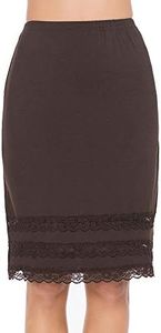 MANCYFIT Half Slips for Women Underskirt Dress Extender Lace Trim Knee Length Midi Skirt Coffee Large