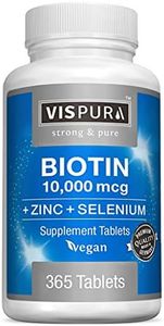 Biotin 10000 mcg Vitamin B7 + Zinc + Selenium, Pure, Vegan & Extra Strong, Best Supplement for Hair Growth, Glowing Skin, Strong Nails*, 365 Tablets for 12 Months, Natural Without Additives (2)