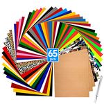 Ohuhu 65 Pack Heat Transfer Vinyls, with 50pcs 20 Assorted Colors HTV Vinyl Sheets, 4 Leopard Pattern HTV, 4 Camouflage Iron on Vinyl, 4 Fluorescent Color Heat Transfer Sheets Vinyl and 3 Teflon Sheets for DIY Iron-on Fabrics T-Shirts with Heat Press Machine & Craft Cutter Machine