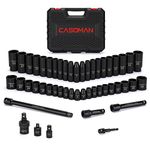 CASOMAN 49PCS 1/2-Inch Drive Impact Socket Set, Deep&Shallow,CR-V, 6 Point, Metric Socket Set, 8mm-32mm, Includes Extension Bars, Adapters, Impact Universal Joint