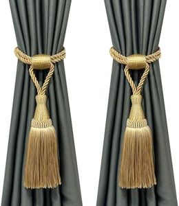 Fenghuangwu Curtain Tiebacks Handmade Elegant Curtain Tie Backs Holdbacks with Tassel for Home Office Decor 2 Pack - Gold