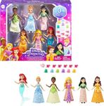 Mattel Disney Princess Toys, 6 Posable Small Dolls with Sparkling Clothing and 13 Tea Party Accessories Inspired by Disney Movies, HLW91