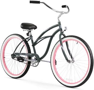 Firmstrong Urban Women's Beach Cruiser Bike, Single Speed Bicycle, 26 Inch Wheels, Army Green with Pink Rims