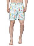 Style Quotient Men Multi Color Surf Boat Printed Polyester Swim Short BLUE/YELLOW