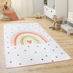 Paco Home Kids Rug Children's Room Play Mat Baby Mat Animals Rainbow Heart, Size:80x150 cm, Colour:Cream