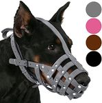 CollarDirect Leather Dog Muzzle Doberman German Shepherd Dalmatian Setter Basket Medium Large Breeds Pink Gray (L, Gray)