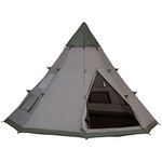 Outsunny 6 People Teepee Tent, Camping Family Tent with Mesh Windows, Sewn-in Tent Floor, Zipper Door and Carry Bag for Hiking, Picnic, Outdoor Night, Grey