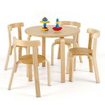 GYMAX Kids Table and 4 Chair, Children Activity Desk with 4 Chairs, 5 Pieces Wooden Toddler Table and Chair Set for Playroom Bedroom (Natural)