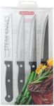 apollo THE HOUSEWARES BRAND Set of 4 Stainless Steel Steak Knives - Easy Cut Serrated Blade - Ergonimic Handles - Steel / Black Riveted