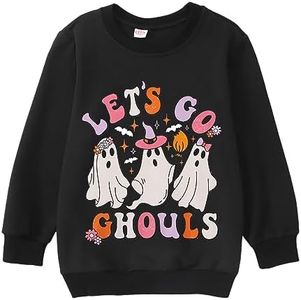 CM C&M WODRO Girl's Halloween Spooky Graphic Sweatshirt Kid Cute Let's Go Ghouls Print Crewneck Long Sleeve Shirts Pullover(Black,11-12 Years)