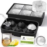 Ice Cube Moulds & Trays Set,Silicone Sphere Giant Ice Ball Maker with Lid, Large Square Ice Cube Tray for Freezer, Prefect for Whiskey, Cocktails,Gin & Drinks Ice Cool,Reusable & BPA Free