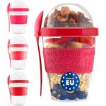 20 OZ Overnight Oats Container With Lid, Set of 4 Crunch Cups To Go, Portable Parfait Cup With Compartments for Topping Cereal Or Oatmeal - Colorful