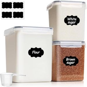 ComSaf Flour Storage Containers Set of 3 (5.2L/5.5Qt) (2.5L/2.6Qt*2), Large Airtight Food Storage Containers with Lids, Plastic Canisters Sets for Kitchen, Pantry Organizers for Rice Cereal and Baking