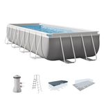 INTEX 26791EH Prism Frame Premium Rectangular Above Ground Swimming Pool Set: 16ft x 8ft x 42in, Includes 1000 GPH Cartridge Filter Pump, Removable Ladder, Pool Cover, Ground Cloth