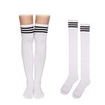 KINBOM 1 Pair Thigh High Socks, Cotton Soft Knee High Long Stockings Women Leg Warmers for Halloween Wednesday Cosplay (Main White, Black Stripe)