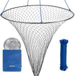 QualyQualy Bridge and Pier Fishing Net, Foldable Drop Net for Pier Fishing with Rope, Landing Net Soft Steel Hoop and Nylon Mesh (39''×36'')