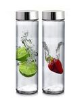 Cloudmart Glass Wide Mouth Water Bottle with Airtight Double Layer Reusable Stainless Steel Lid for Water, Smoothie, Juices - Glass Drinking Fridge Bottles (Wide Mouth 750ml, Set of 2)