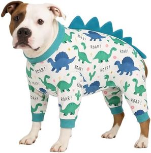 LovinPet Large Dog Pajamas, Four-Leg Stretch Onesie Bodysuit, Lightweight UV-Shielding Pajamas, Anti-Lick Calming Recovery Suit for Surgery, Pull-On for Medium and Large Breeds,White Blue,3XL
