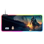 SUIBIAN Star Wars Mandalorian Yoda Blue Death Star RGB Soft Gaming Mouse Pad Large Oversized Glowing Led Extended Mousepad Non-Slip Rubber Base Computer Keyboard Pad Mat