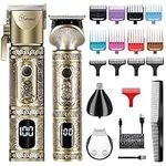 Hatteker Professional Hair Clipper And T-Blade Trimmer For Men, Beard Nose Hair Multipurpose Grooming Kit LED Display(Gold)