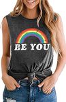 MEESHEEP Women Pride Shirt LGBT Tank Tops Gay Rainbow Graphic Seleeveless Summer Vest Tee Tops