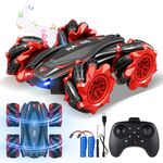 Yeauhwov Remote Control Cars for Kids, All Directional Double Sided 360° Rotating 4WD RC Cars with Universal Wheels, Racing RC Stunt Cars Toy Christmas Birthday Gifts for Boys Girls Aged 6-12 (Red)