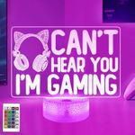YuanDian Can't Hear You I'm Gaming Night Light, Headset Graphic Video Games Gamer Gift Funny 3D Illusion Lamp 16 Colors Changing Touch & Remote Control for Women Gamers Teenagers and Girls