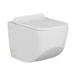 BonKaso Premium Wall Hung Ceramic Rimless One Piece Commode (White) | S Trap Western Toilet with Soft Close Seat | Water Closet for Bathroom/Lavatory | Siphonic Flush System (14 x 21 x 14 Inches)