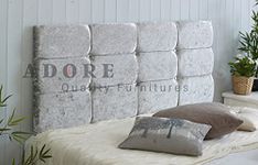 Divan Bed Headboard Roma Crushed Velvet 20" Height Padded Cubed Headboard (Silver, 3ft Single)