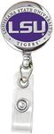 BOOJEE BEADS Retractable Badge Holder 30" Small Pewter Badge Reels Retractable with Heavy Duty Belt Clip Cute Badge Reel to Show Off Your School Spirit (Louisiana State University)