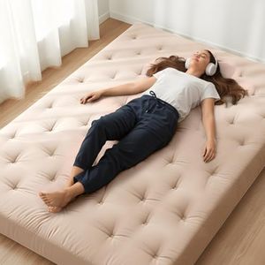 ZonLi Japanese Floor Futon Mattress King Size 76"x 80",100% Cotton Cover 6'' Thicken Tatami Mattress,Foldable Sleeping Pad,Portable Dormitory Tatami Mat,Roll Up Floor Lounger Bed for Adult (Khaki)