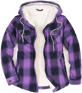 ZENTHACE Womens Sherpa Lined Plaid Flannel Jacket Button Down Hooded Flannel Shirt Jacket(All Sherpa Lining Purple M