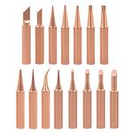 Saipor 15 Pcs Pure Copper Soldering Iron Tip Kit 900M-T Replaceable Solder Iron Tips Lead-Free Welding Head Tool Accessories for 936 Soldering Rework Station Soldering Tips