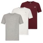 New Balance Men's Cotton Performance Crew Neck T-Shirt (3 Pack), Light Heather Grey/White/Burgundy, Small