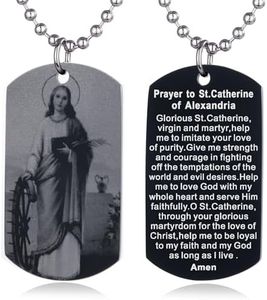 FAYERXL Scripture Baptism Holy Bible Verse Dog Tag Necklace,Engraved Catholic Christian Communion Confirmation Rite Religious Gift (St.Catherine of Alexandria)