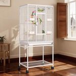 VIVOHOME 54 Inch Wrought Iron Large Bird Flight Cage with Rolling Stand for Parakeets Canaries Cockatiels Lovebirds Conures, Whtie
