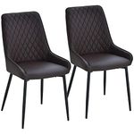 HOMCOM Dining Chairs Set of 2, Modern PU Leather Upholstered Kitchen Chairs with Diamond Tufted Backs and Steel Legs for Living Room, Dining Room, Bedroom, Brown