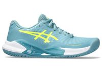 ASICS Women's Gel-Challenger 14 Tennis Shoes, 8.5, GRIS Blue/Safety Yellow